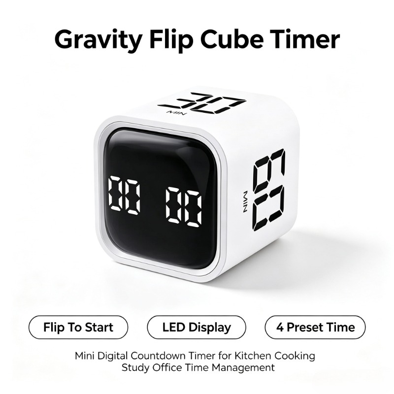 Commercial Kitchen Timer - Timer Kubus Lipat Gravitasi Portabel LED