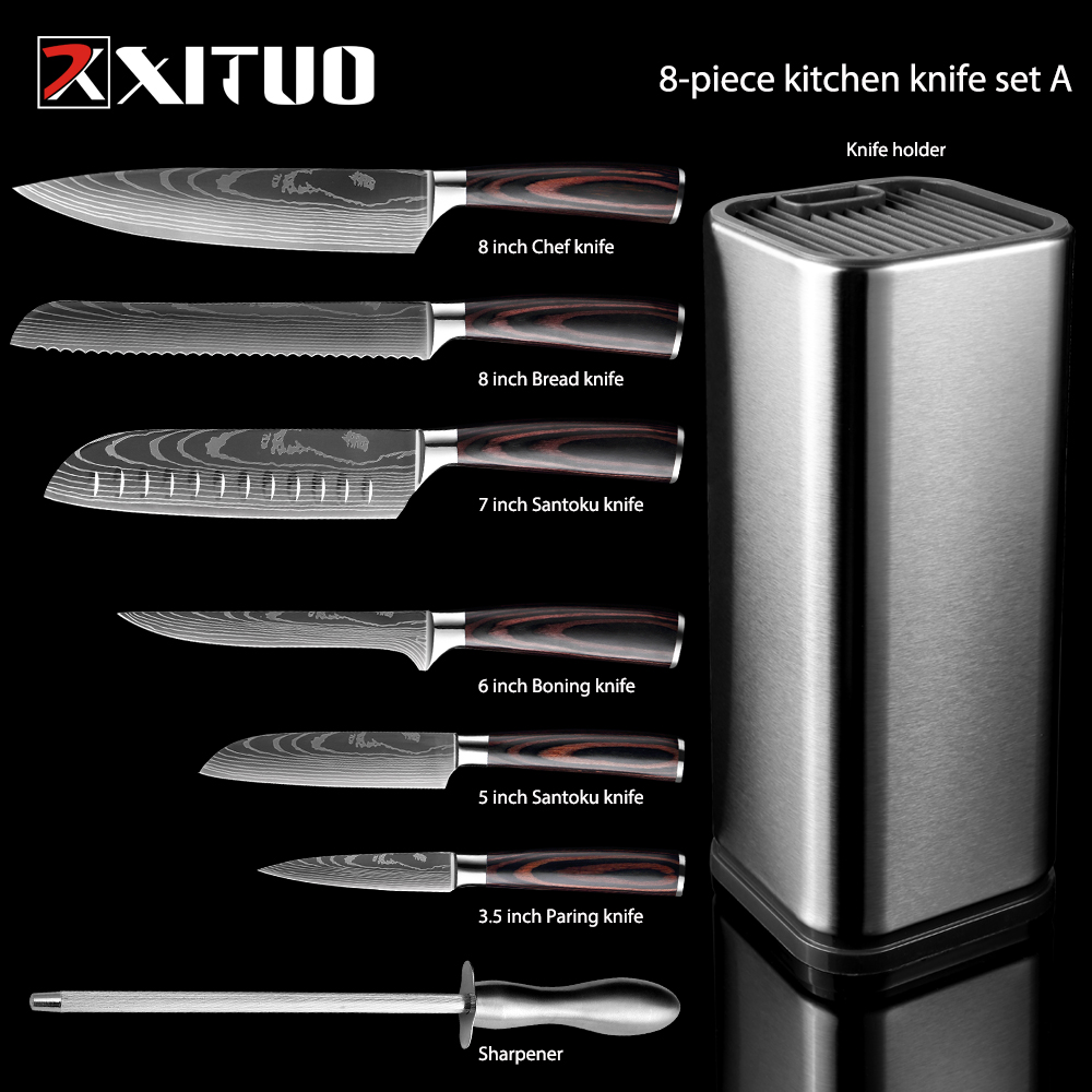 Commercial Kitchen Knife Holder - Set pisau koki 1-8 buah, pisau