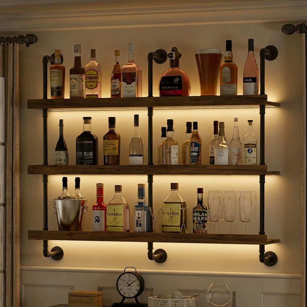 Commercial Kitchen Organization - Rak Anggur Dinding dengan Lampu LED,