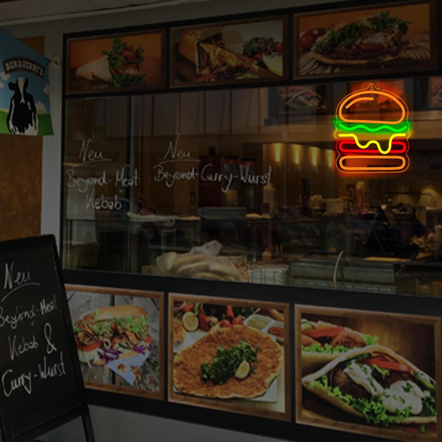 Lampu Neon Burger dengan Lampu - Commercial Kitchen Walls ulasan dan harga