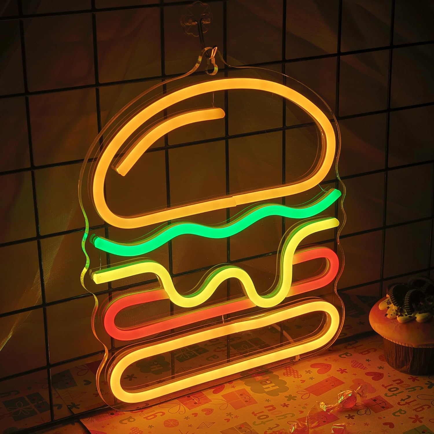 Lampu Neon Burger dengan Lampu - Commercial Kitchen Walls ulasan dan harga